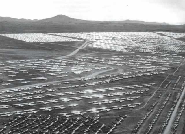 Aircraft parked and awaiting sale, or the furnaces, at Kingman AAF after World War II