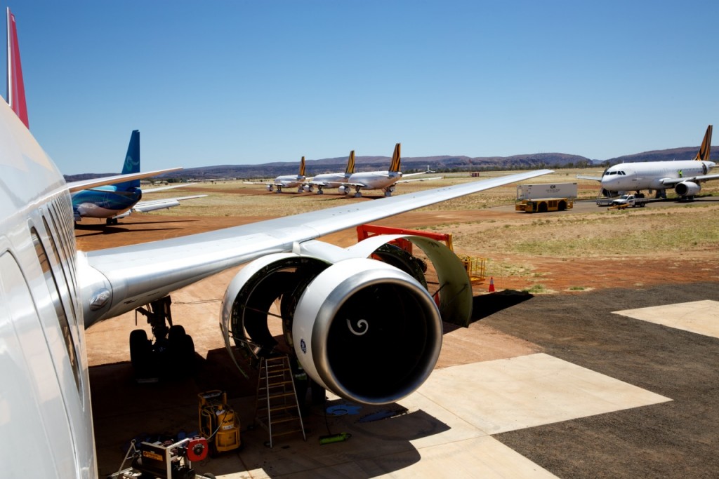 Airliners in storage at Alice Springs Airport in Australia