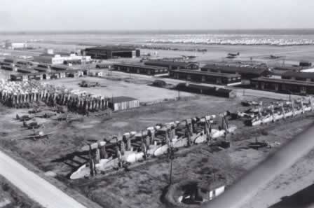 Walnut Ridge Army Air Field, showing fighters stacked while awaiting salvage after World War II