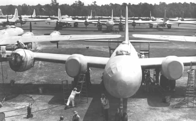 B-29 Superfortress cocooning at Warner Robins Air Material Area in Georgia, July, 1946