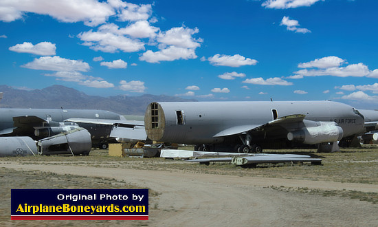 C-135 aircraft in the parts reclamation area at Davis-Monthan Air Force Base's AMARG facility