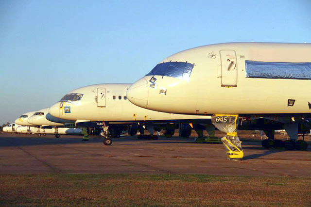 Airliners in storage at the Arkansas International Airport in Blytheville