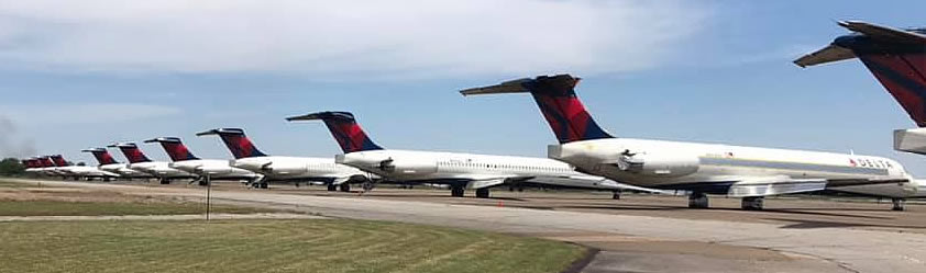 Delta Air Lines jets in storage at the Arkansas International Airport in Blytheville 
