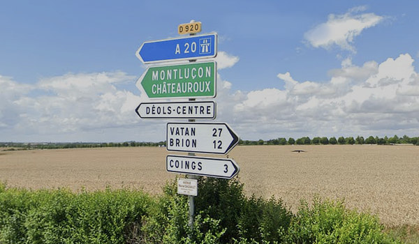 Roadside signage near Châteauroux, France
