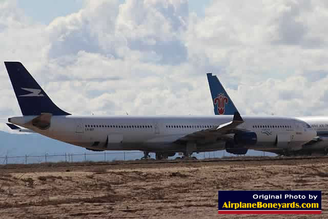 Airbus A340-300 of Aerolineas Argentinas, registration LV-BIT, in desert storage at the Phoenix Goodyear Airport