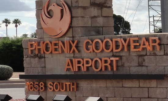 Sign at the entrance to Phoenix Goodyear Airport