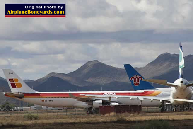 Airbus A340-300, registration EC-KOU, in Iberia Airline livery in storage at the Phoenix Goodyear Airport