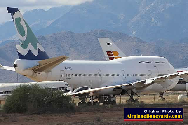 Boeing 747-312, registration F-GSKY, of Corsair Airlines parked at the Phoenix Goodyear Airport