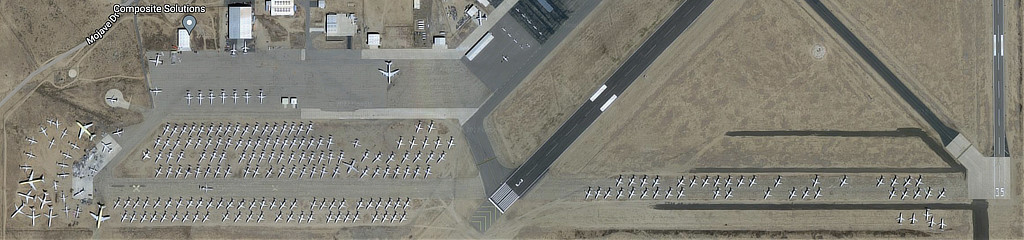 Aerial view of Kingman Airport with airliners in storage in 2022