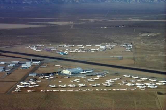 Aerial view of the air field with airliners in storage (Photo courtesy of the Mojave Transportation Museum)