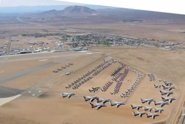 Aerial view of the air field with airliners in storage (Photo courtesy of the Mojave Transportation Museum)