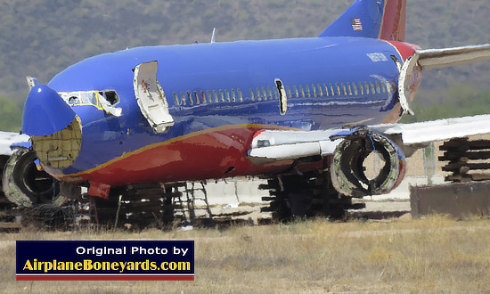 Southwest Airlines Boeing 737 being reclaimed at the Pinal Airpark in Arizona