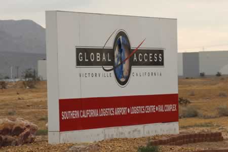 Sign at the entrance to the Southern California Logistics Airport in Victorville, CA