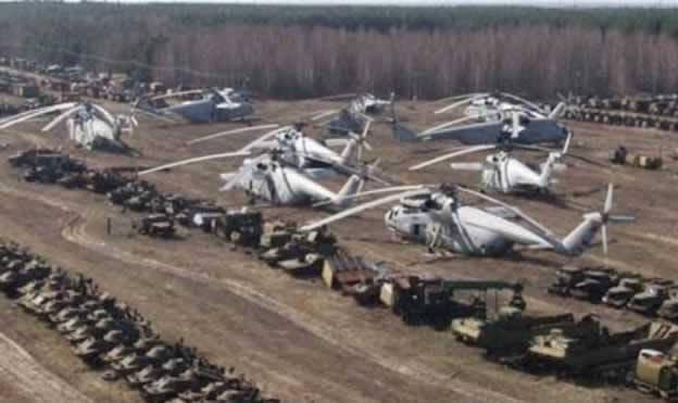 Helicopters and other equipment used during the Chernobyl disaster