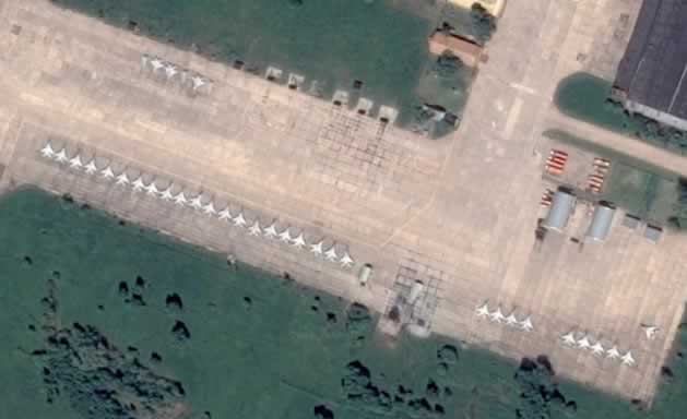 Aerial view of airplane storage area near Lukhovitsy, Russia