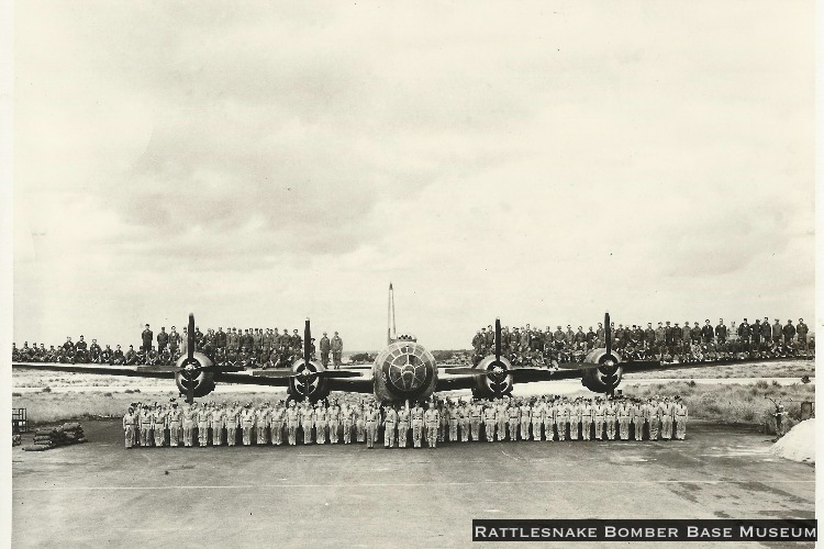 B-29 Superfortress at Pyote, with men on the ground, and on the wings